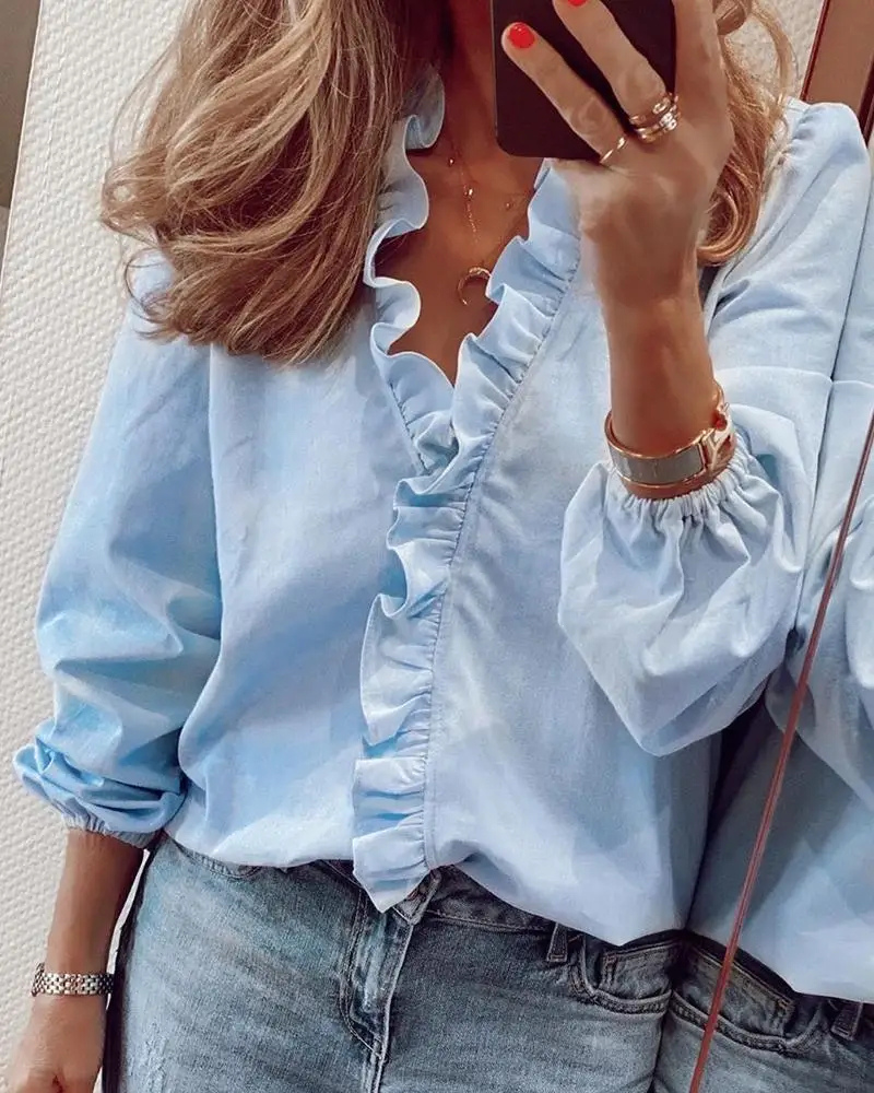Freya | Long Sleeve Ruffled Blouse