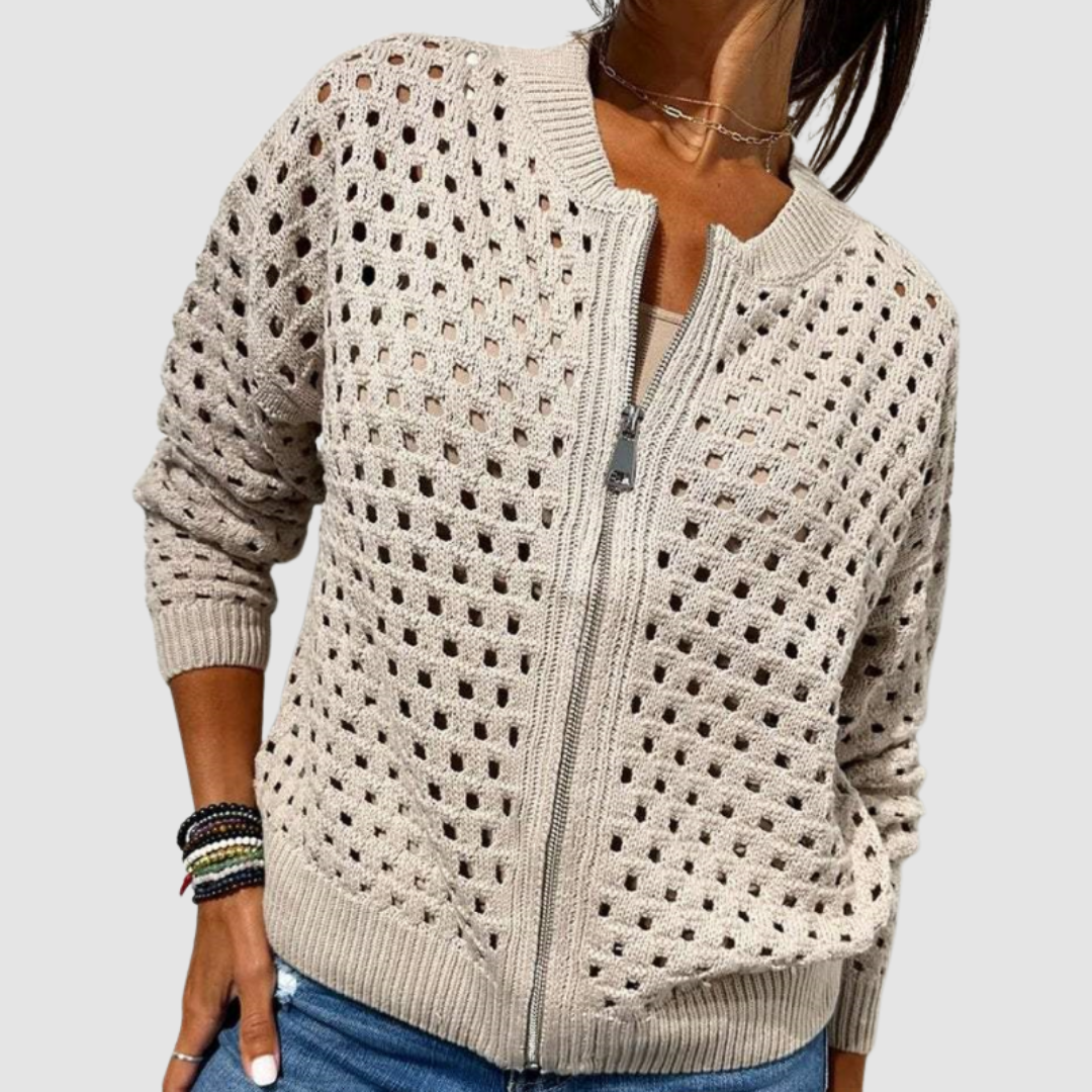 Kaille | Textured Zip-Up Cardigan